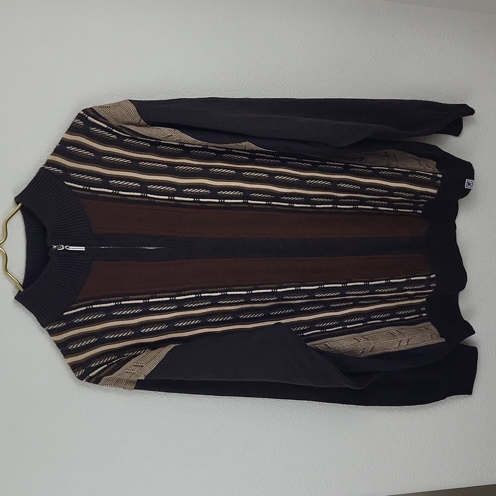Stacy Adams Men's 1/4 Zip Pullover Sweater Brown Tan Gray Cream Size XL